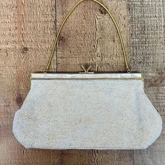 Vintage Beaded with Inlaid Mother of Pearl Evening Clutch